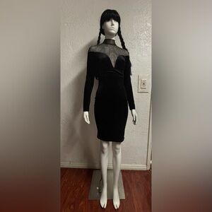 Chic Black Long Sleeve Mesh Dress